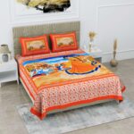 Rajasthani Jaipuri-Stylish Cotton Queen Size Printed Bedsheet with two pillow covers. 