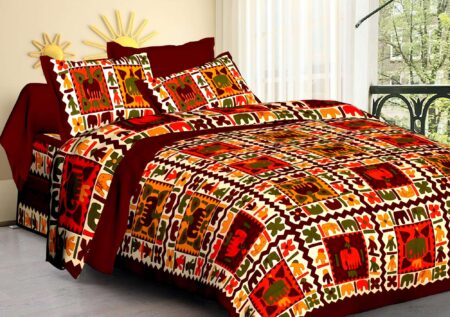 Jaipuri Cotton Printed Double Bedsheet With Two Pillow Covers