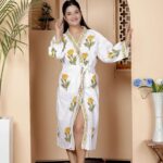 Handcrafted Cotton Block Printed Long Robe | Comfortable Loungewear & Bathrobe for Women