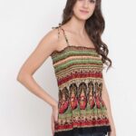 Women's Rayon Printed Casual Summer Style Tie Shoulder Straps Free Size Tank Top ( Multi4)