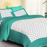 Jaipuri Stylish Floral Printed Double Bed Bedsheet With Two Pillow Cover (Sea Green)