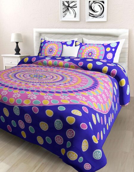 Jaipuri Printed Cotton Double Bedsheet With Two Pillow Covers.