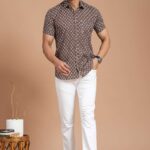 Men's Cotton Brown Printed Short-Sleeve Shirt ? Casual & Daily Summer Wear
