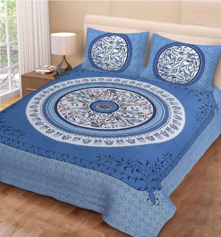 Rajasthani Jaipuri-Stylish Floral Printed Cotton Double Bedsheet With Two Matching Pillow Covers.