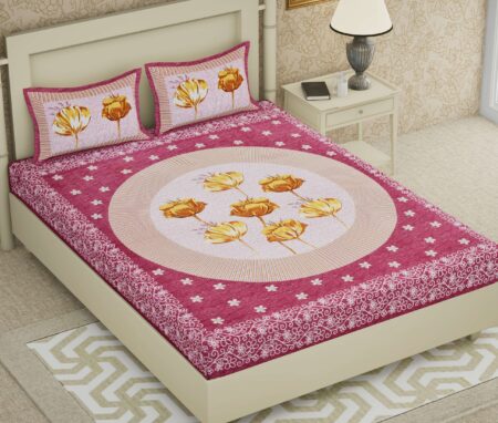 Rajasthani Jaipuri-Stylish Floral Printed Cotton Double Bedsheet With Two Matching Pillow Covers.