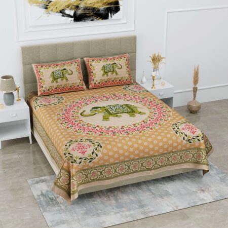 Jaipuri Hand Block Floral Printed 100% Pure Cotton Bedsheet Set With Two Pillow Cover (Multi-Color)