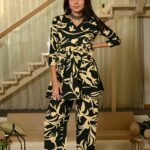 Black Printed Print Cotton Co-ord Set for Women ? Peplum Kurta & Straight Pants, Casual Ethnic Wear