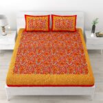 Jaipuri Stylish Floral Printed Double Bed Bedsheet With Two Pillow Cover (Multi-Color)