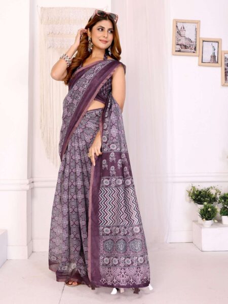 Wine Purple Chanderi Saree ? Elegant Traditional Motif Design