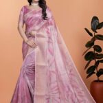 Soft Pink Silk Saree with Elegant Leaf Pattern