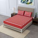 Jaipuri Stylish Block Printed Double Bed Bedsheet With Two Pillow Cover (Red)