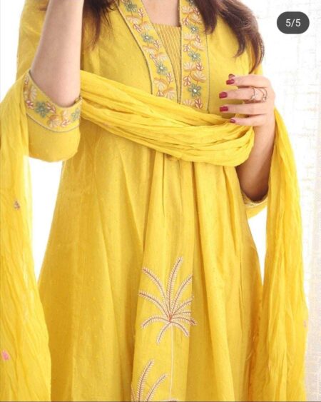 Women's Cotton Embroidery Straight Kurti With Pant Set