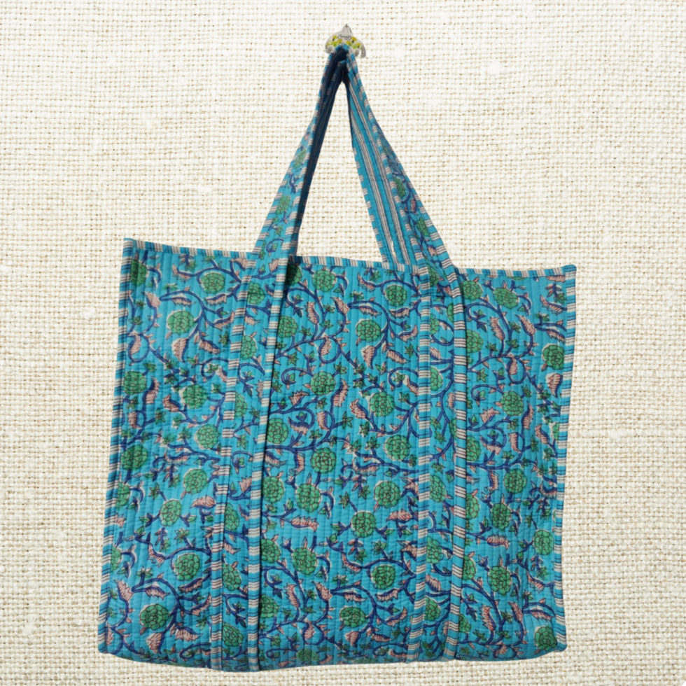 Blue Handmade Quilted Tote Bag