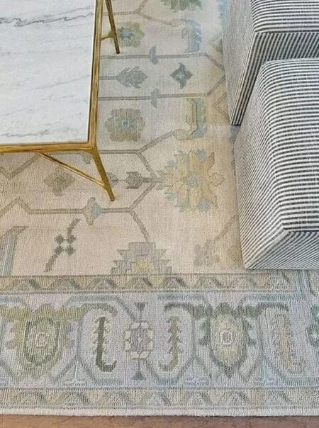 Handwoven Ivory Floral Area Rug with Soft Blue & Sage Green Accents
