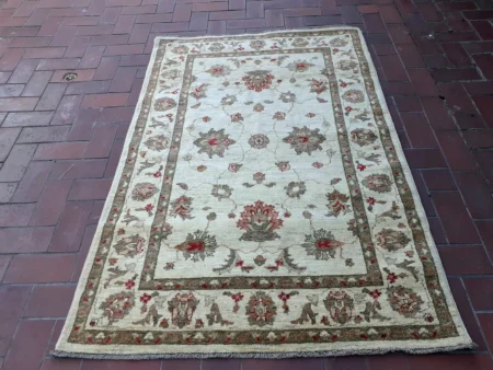Hand Knotted Traditional Oushak Wool Area Rug Ivory Brown Red