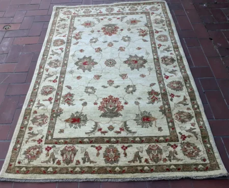 Hand Knotted Traditional Oushak Wool Area Rug Ivory Brown Red