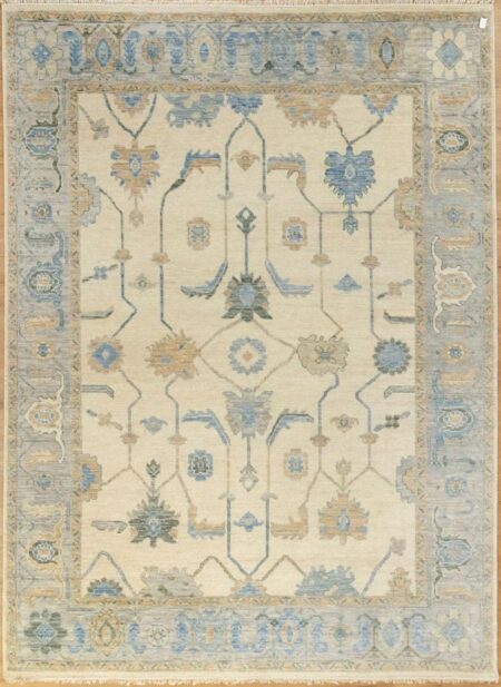Hand Knotted Ivory Oushak Wool Rug