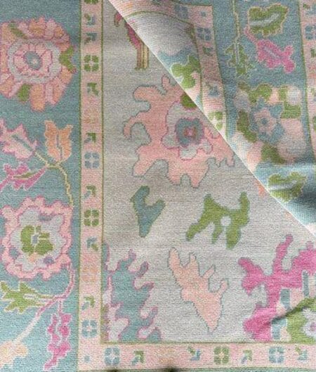 Hand Knotted Grey Oushak Wool Area Rug Vintage Turkish Floral Rug