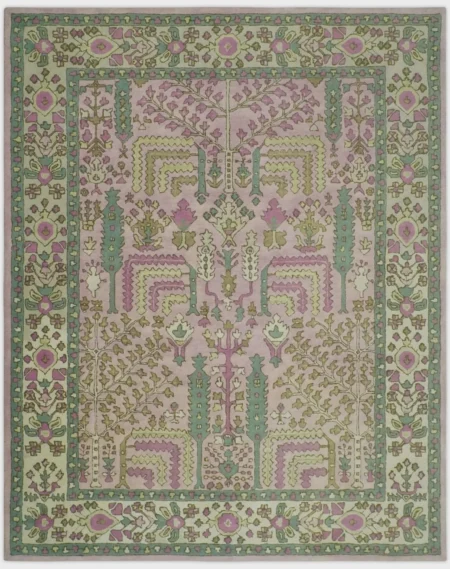 Hand-Knotted Blush Pink Botanical Area Rug