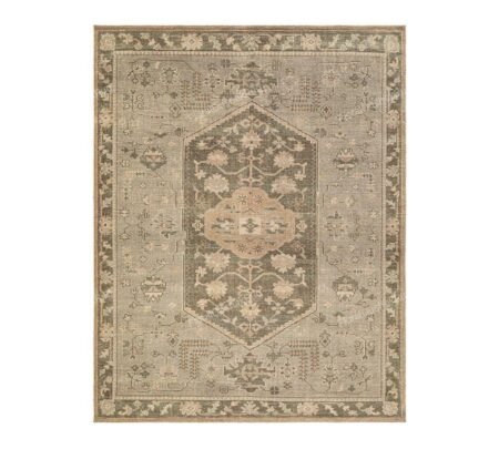 Hand Knotted Traditional Oushak Wool Area Rug Sage Green Beige